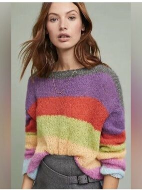 Moth by Anthropologie Festival Rainbow Lightweight Alpaca Crewneck Sweater